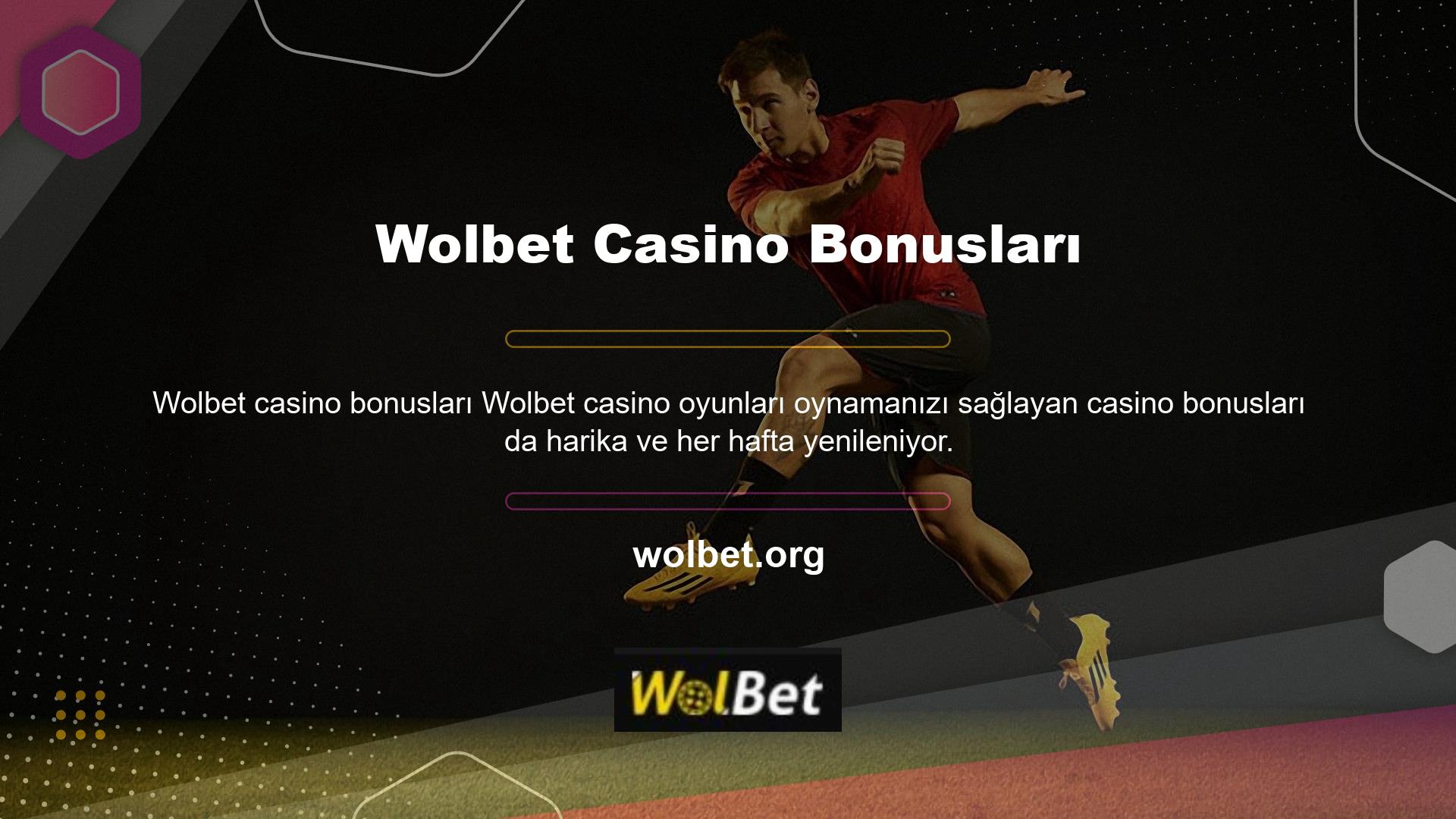 Promosyon takviminden ve bonuslar sayfasından takip edebileceğiniz Wolbet casino oyunları bonusları, bonuslarından bonuslarına kadar birçok farklı kategoride sunuluyor